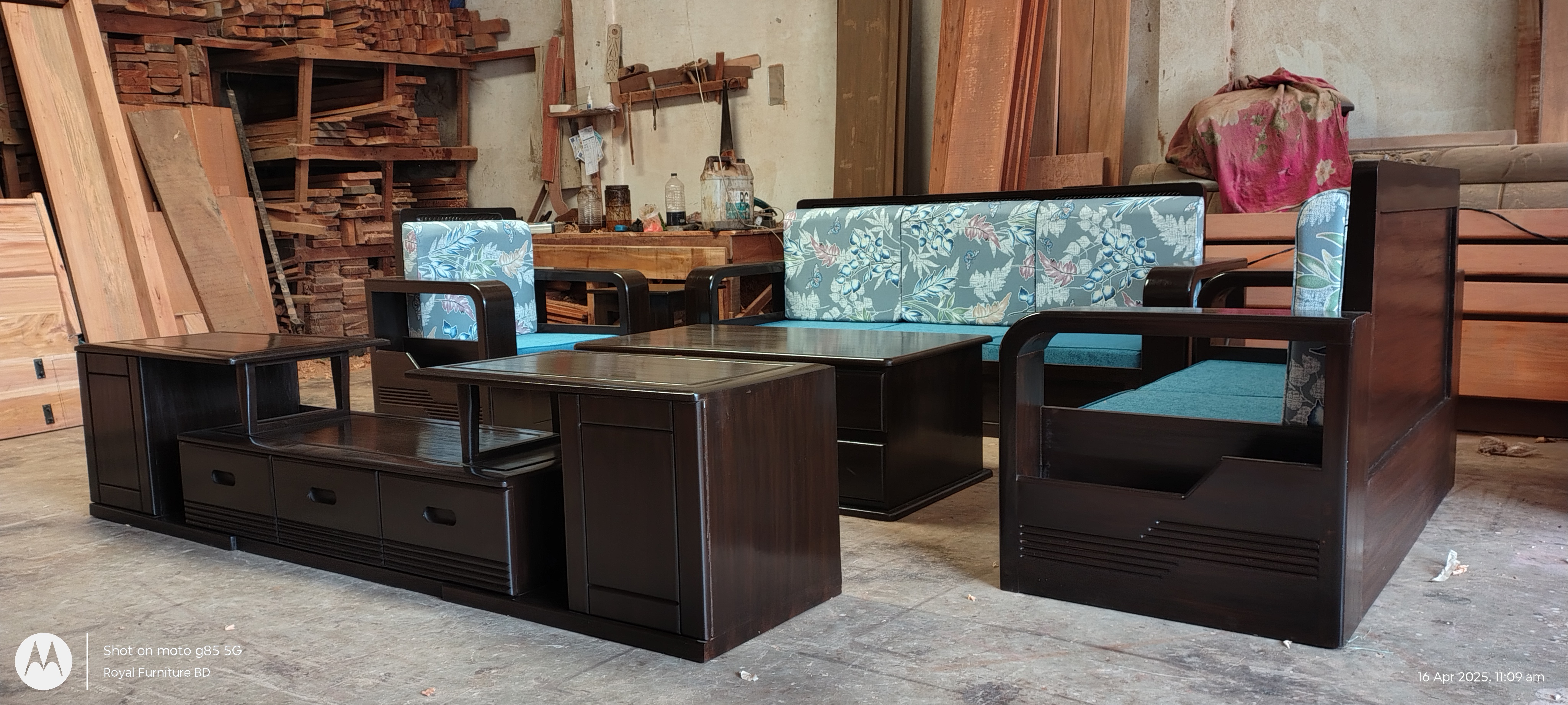 Modern Wooden Sofa Set with Center Table & Side Table | Premium Solid Wood Furniture BD | WCF-CODE-SF-512_img_1