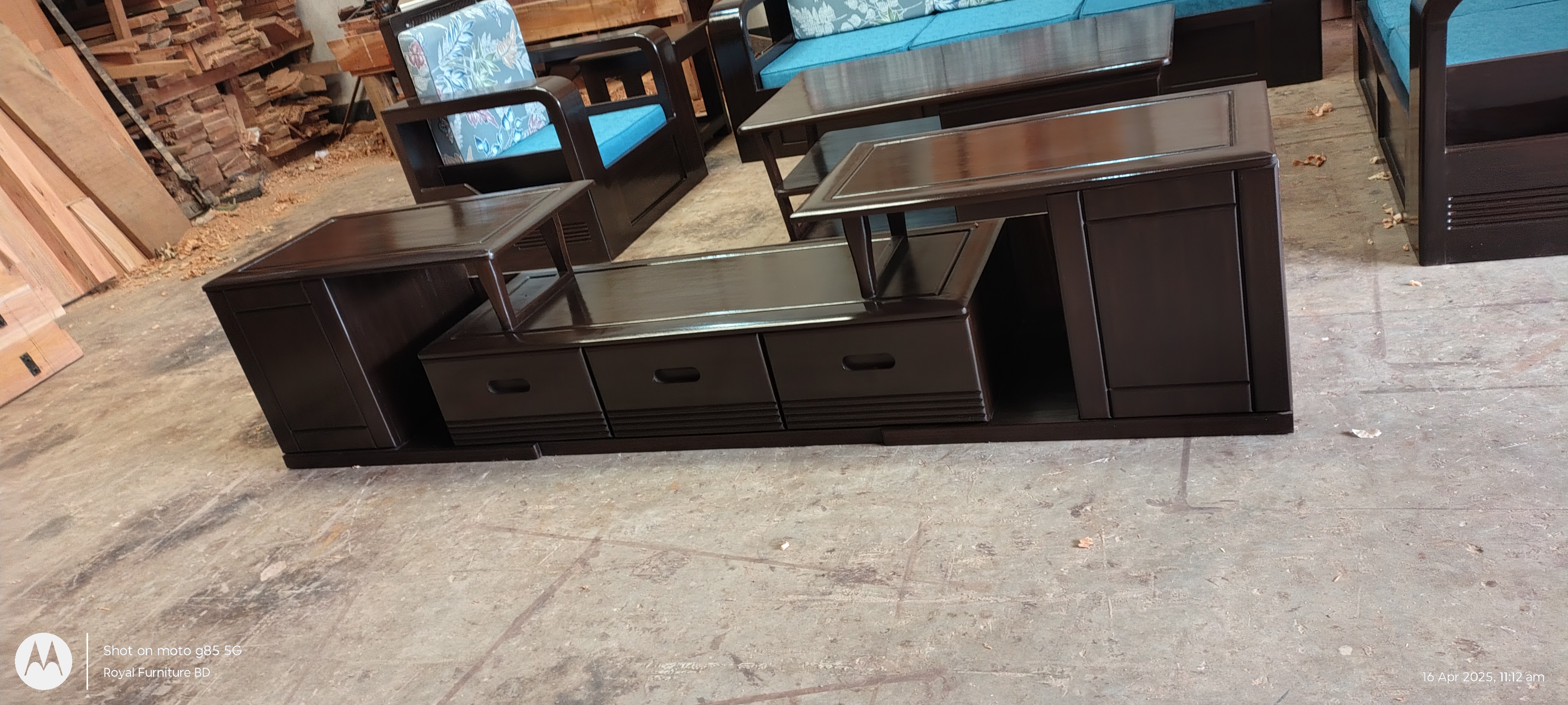 Modern Wooden Sofa Set with Center Table & Side Table | Premium Solid Wood Furniture BD | WCF-CODE-SF-512_img_2