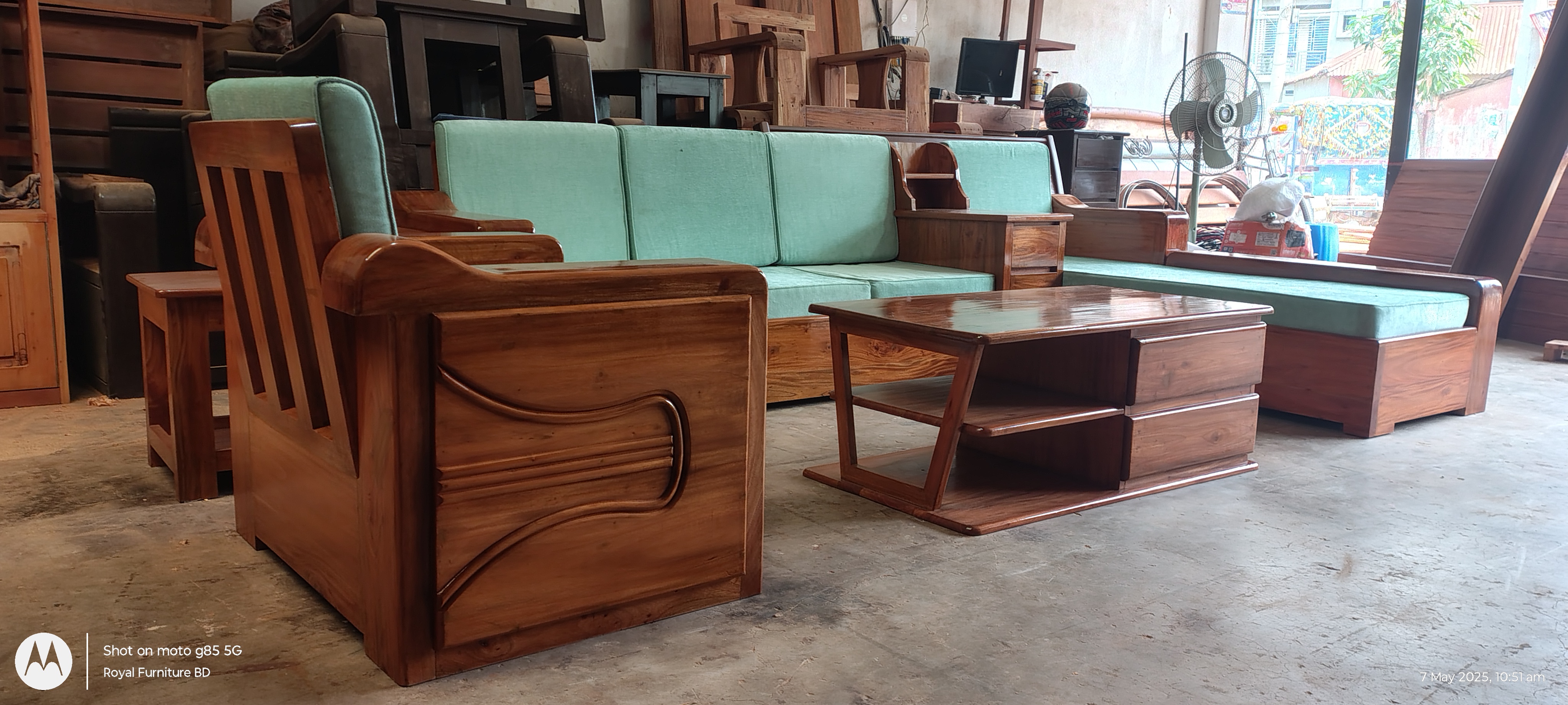 Modern Wooden Sofa Set with Center Table & Side Drawer | Premium Solid Wood Furniture BD | WCF-Code-SF-503_img_6