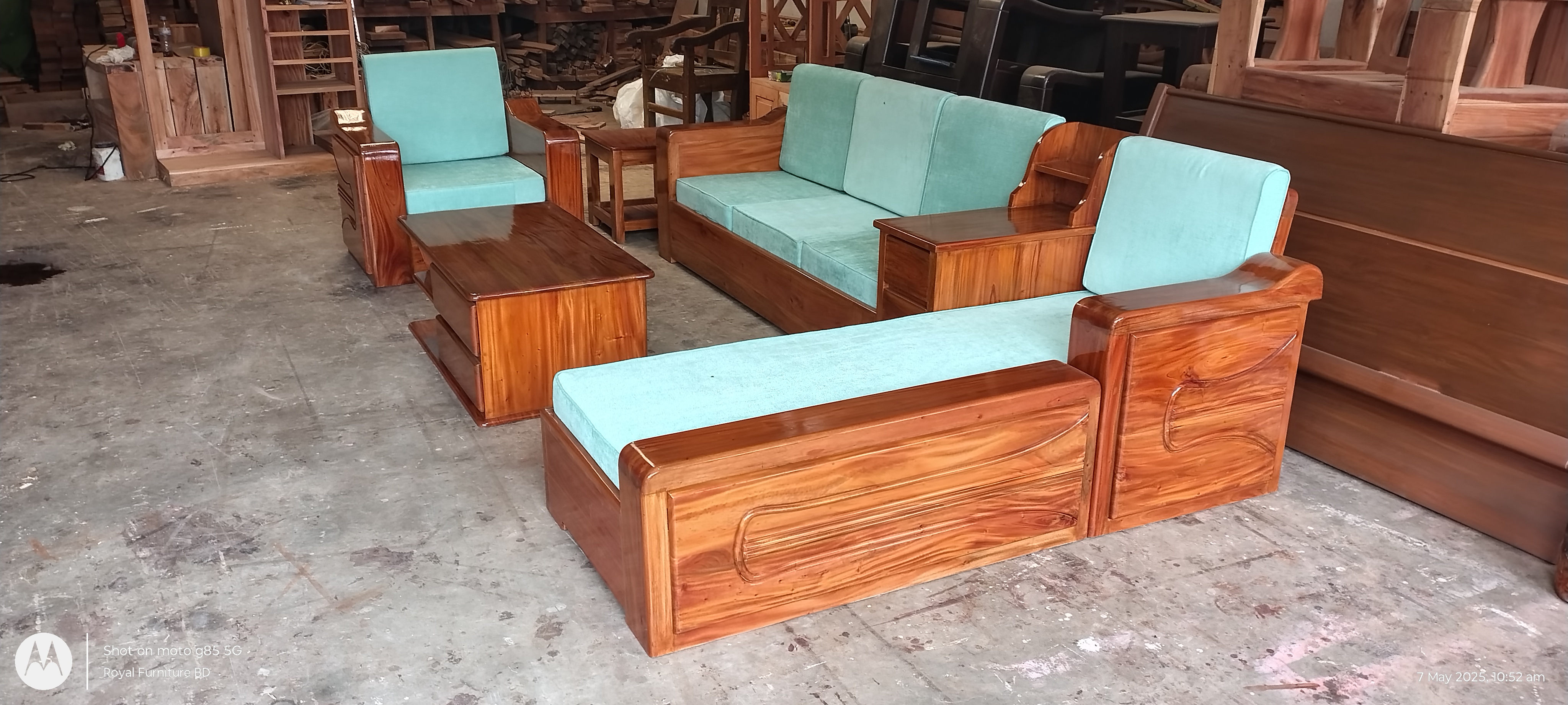 Modern Wooden Sofa Set with Center Table & Side Drawer | Premium Solid Wood Furniture BD | WCF-Code-SF-503_img_2