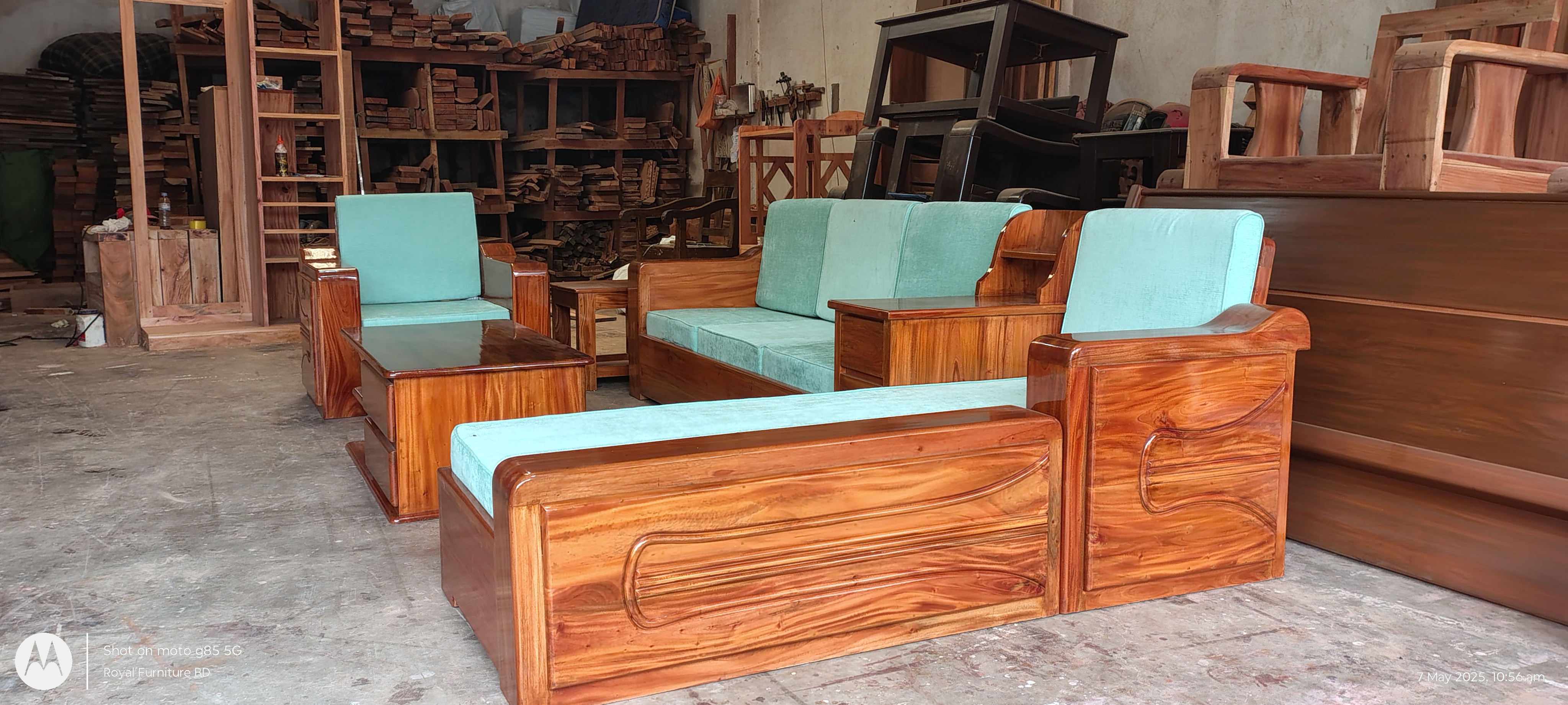 Modern Wooden Sofa Set with Center Table & Side Drawer | Premium Solid Wood Furniture BD | WCF-Code-SF-503_img_4
