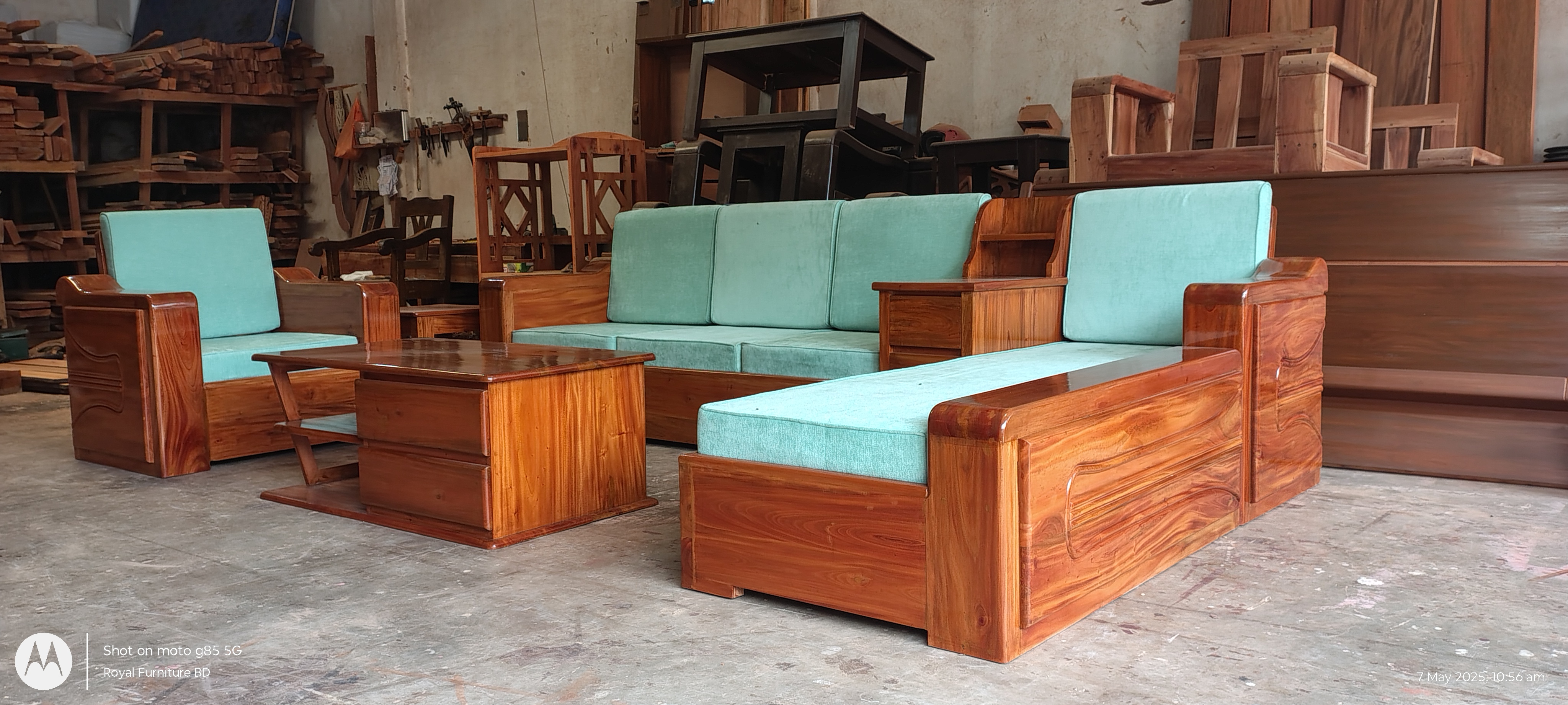 Modern Wooden Sofa Set with Center Table & Side Drawer | Premium Solid Wood Furniture BD | WCF-Code-SF-503_img_5