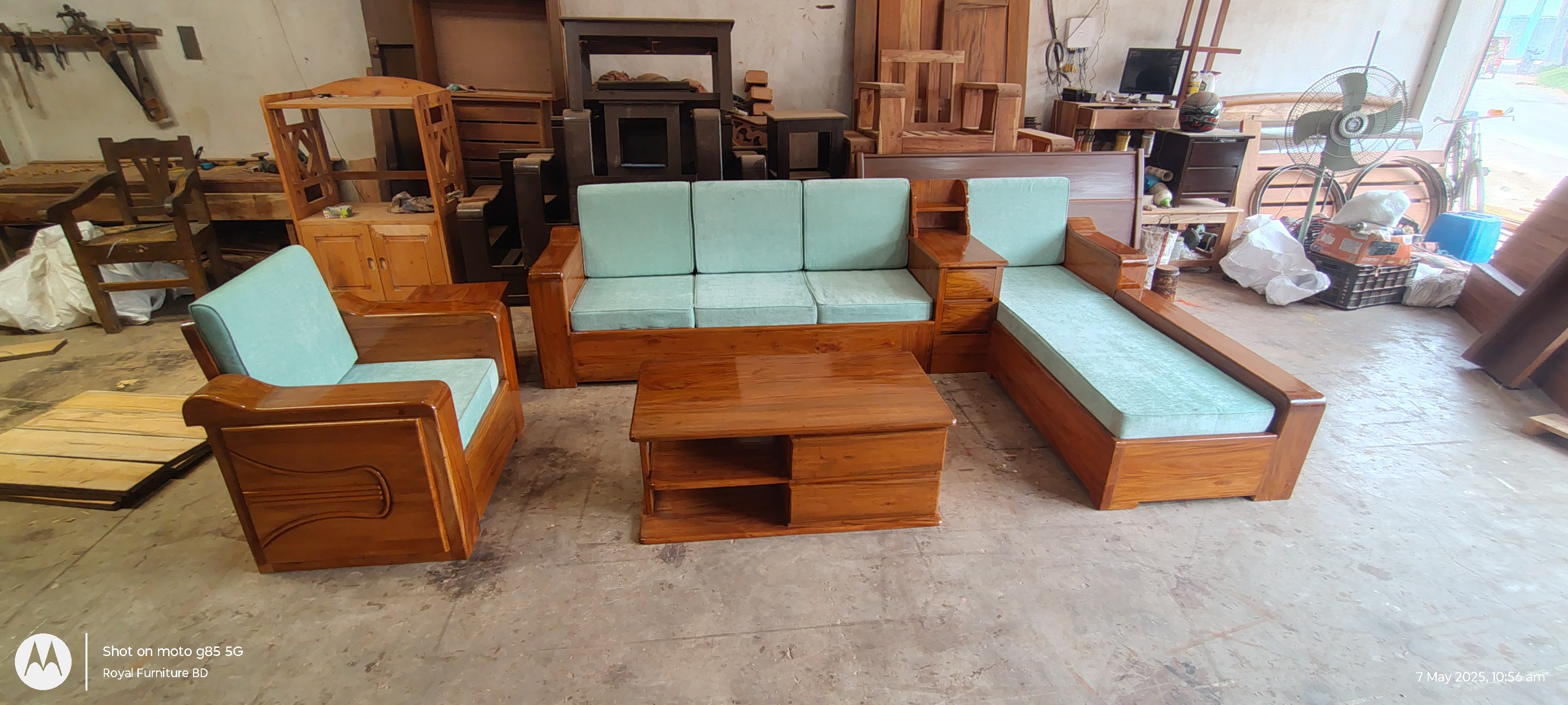 Modern Wooden Sofa Set with Center Table & Side Drawer | Premium Solid Wood Furniture BD | WCF-Code-SF-503_img_3