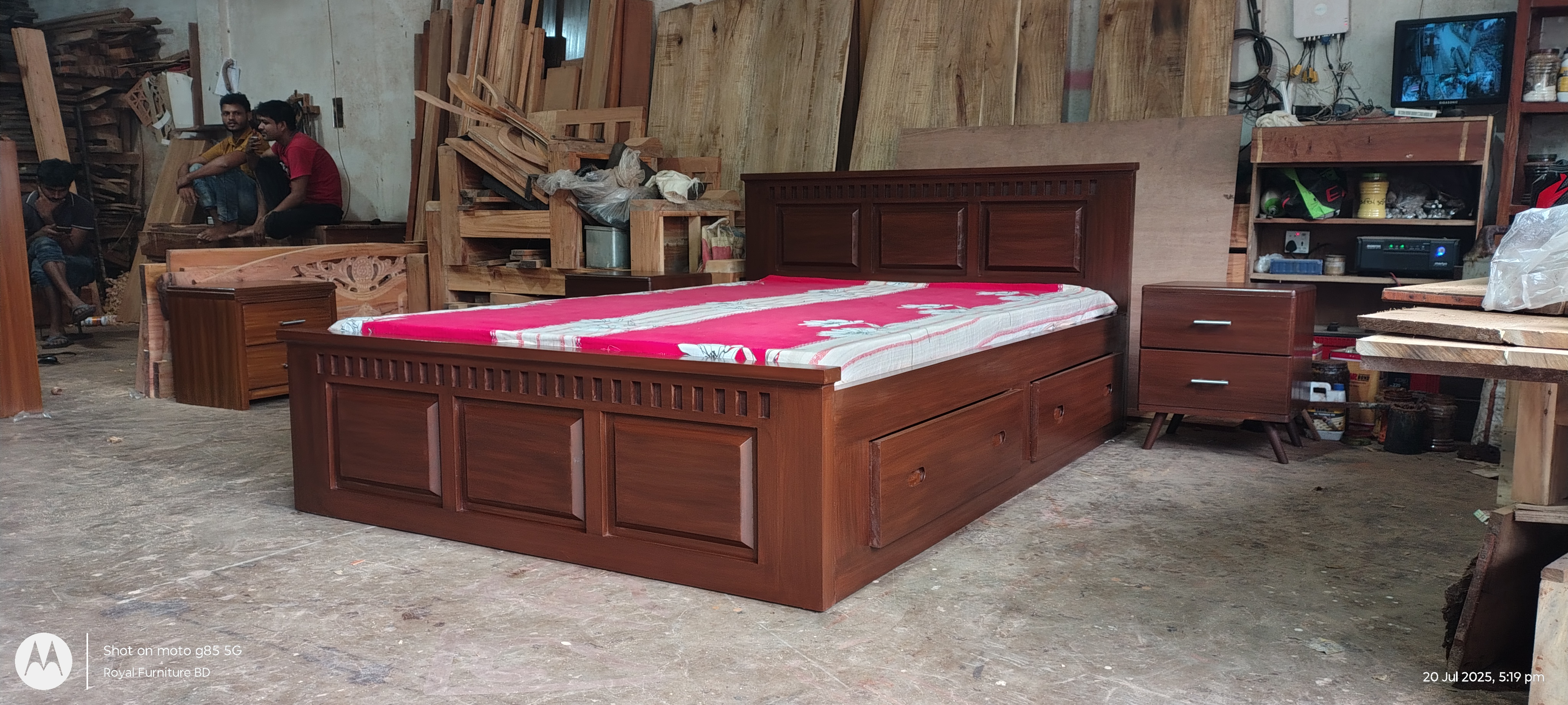 Solid Mahogany Full Box Bed with Storage Drawer | WCF-CODE-BD-348_img_1