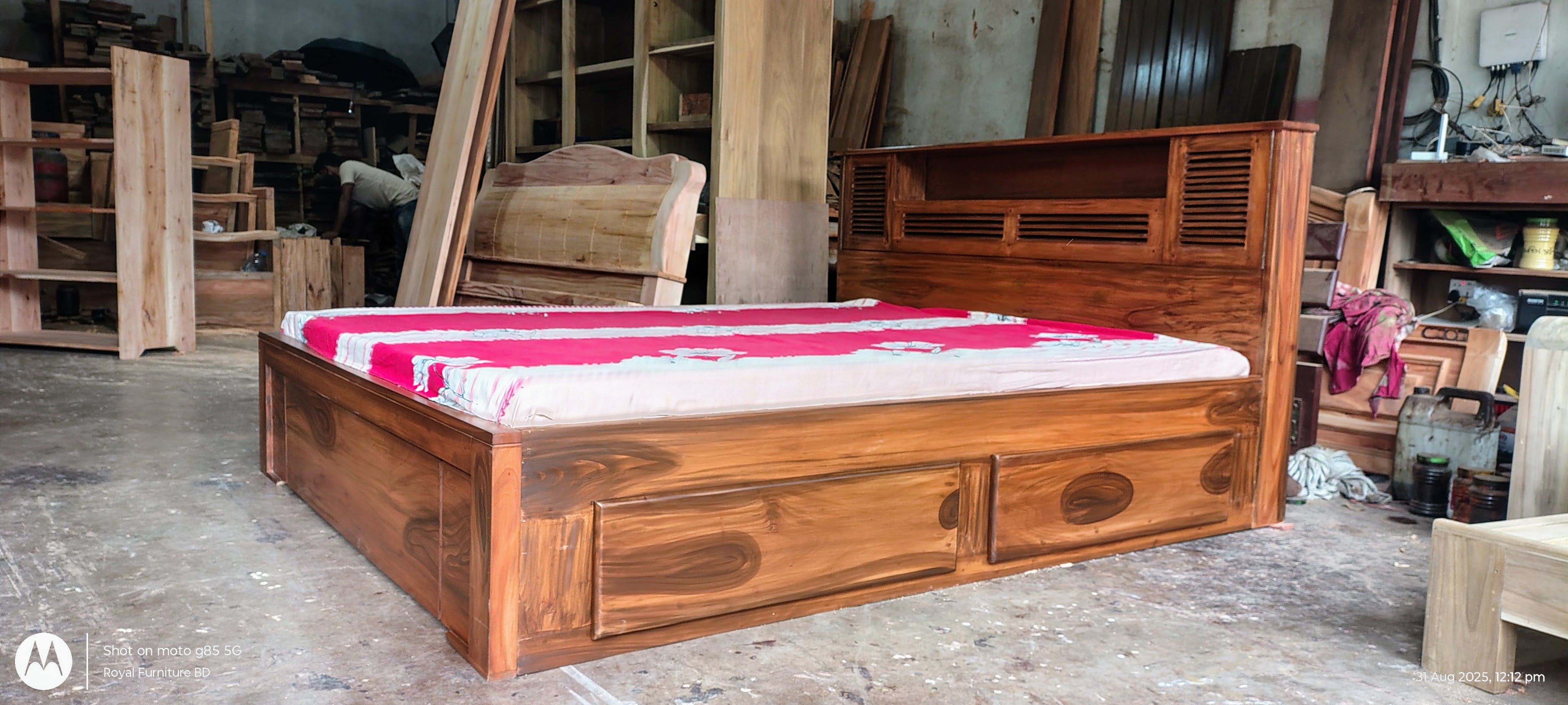 Solid Wooden Full Box Bed with 2 Drawers | কাঠের ফুল বক্স খাট | WCF-Code-BD-420_img_1
