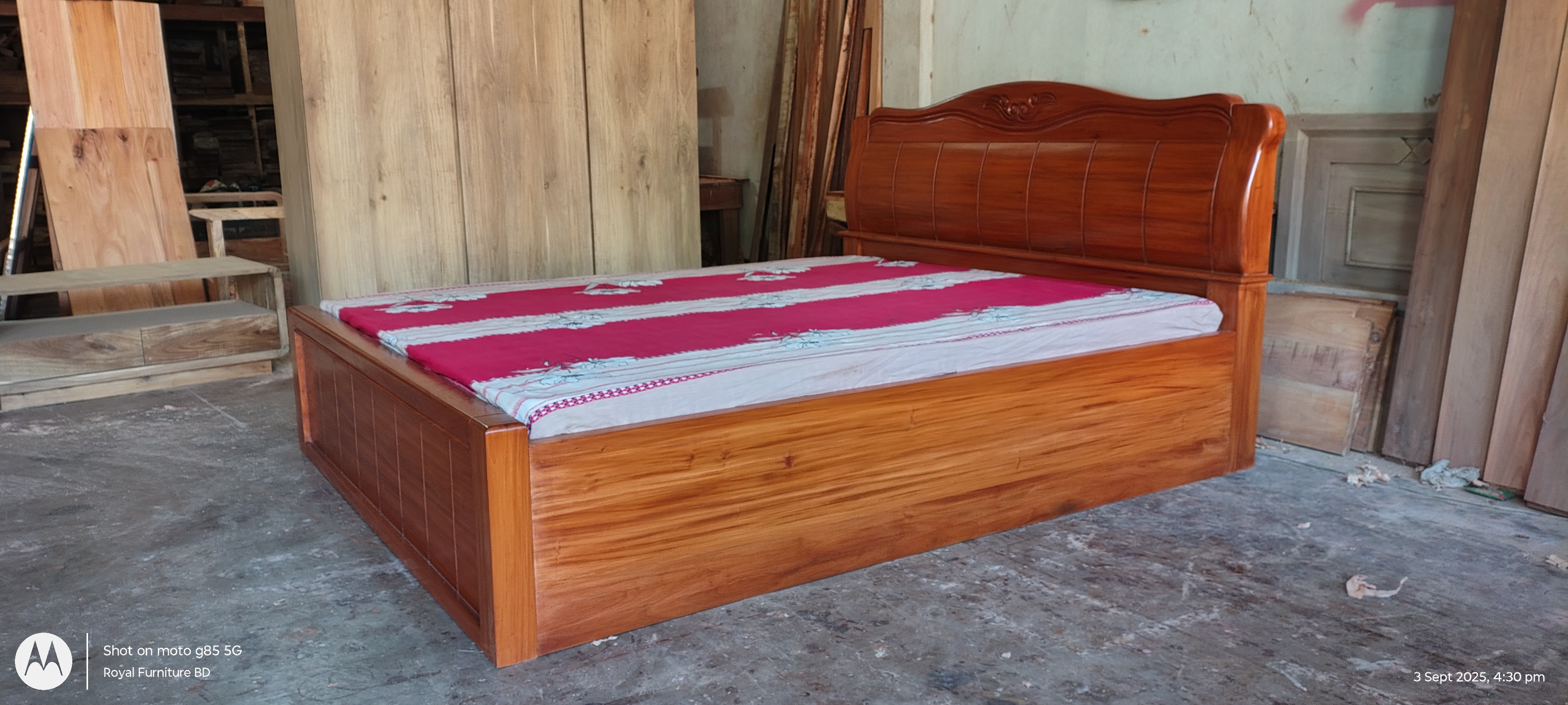 Luxury Wooden Full Box Bed with Curved Headboard | Solid Wood Bed BD | WCF-Code-BD-609_img_0