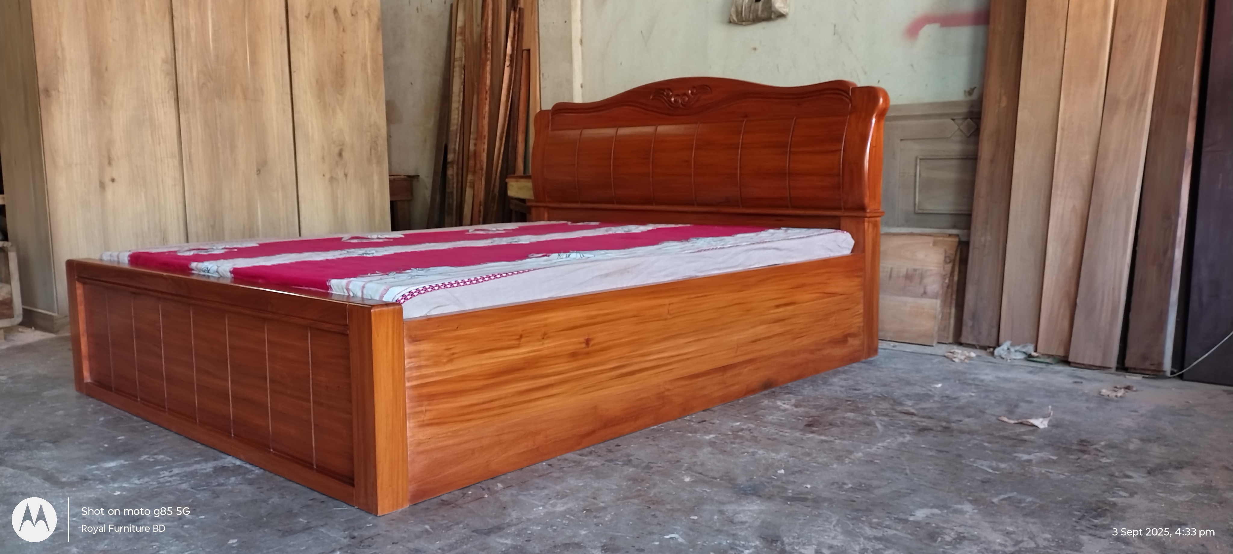 Luxury Wooden Full Box Bed with Curved Headboard | Solid Wood Bed BD | WCF-Code-BD-609_img_5