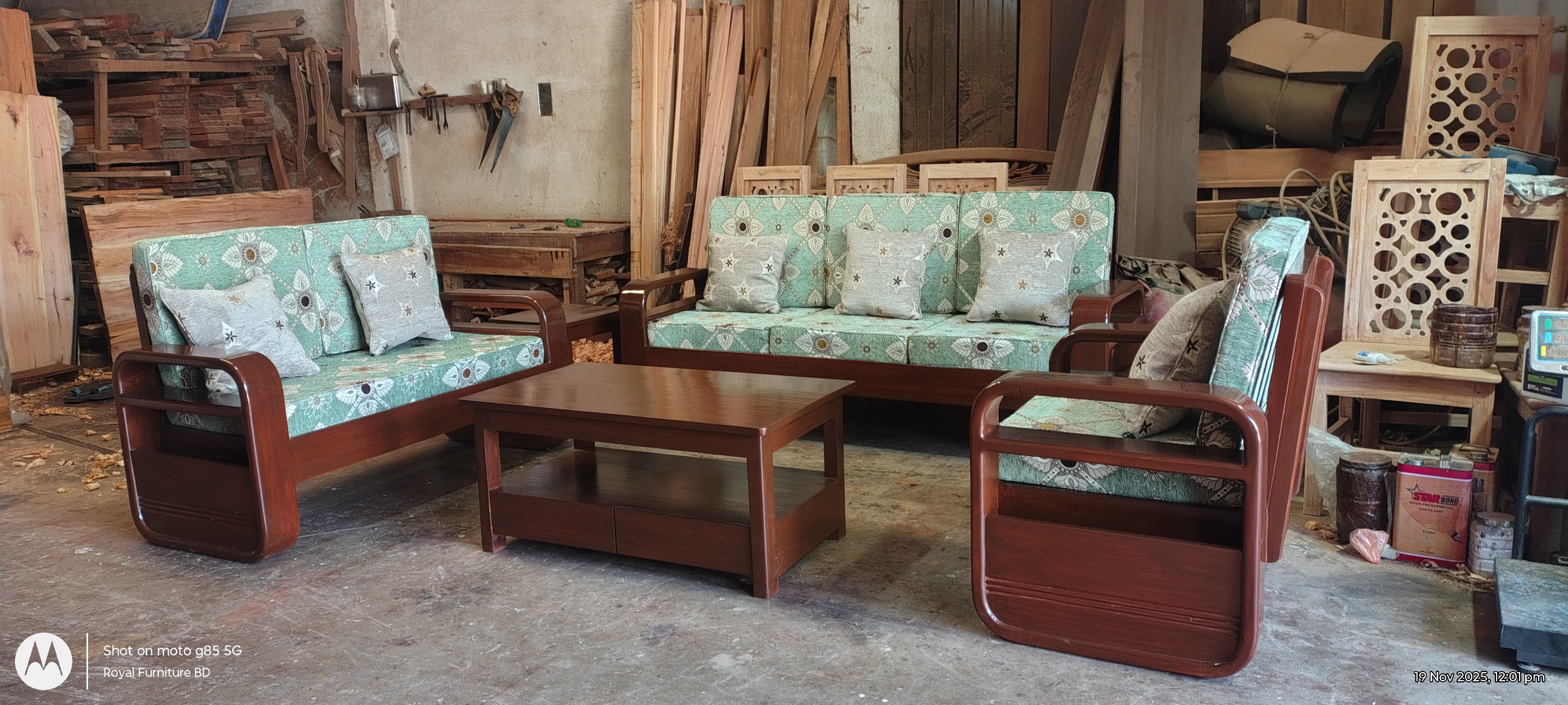 Modern Wooden Sofa Set with Center Table | Premium Solid Wood Furniture BD | WCF-Code-SF-508_img_0