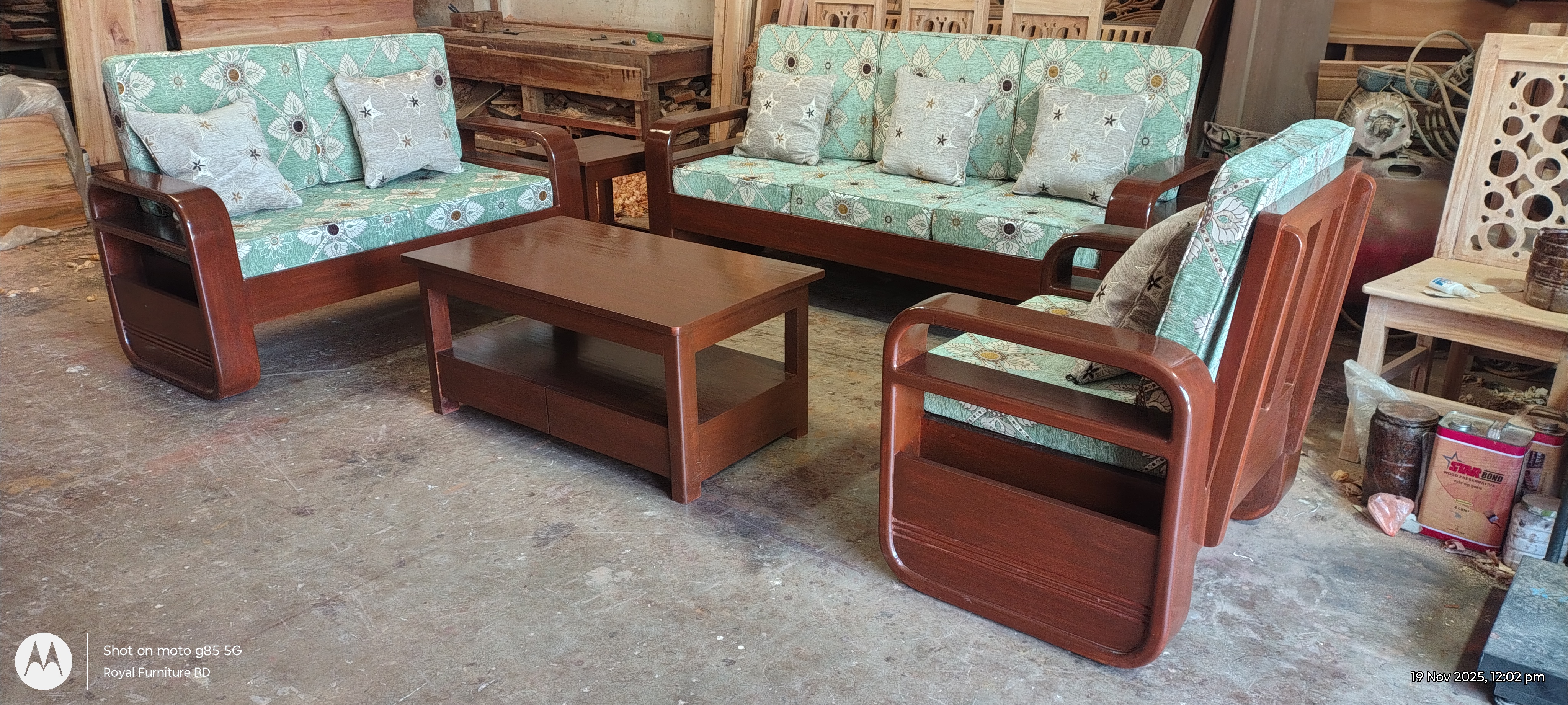 Modern Wooden Sofa Set with Center Table | Premium Solid Wood Furniture BD | WCF-Code-SF-508_img_1