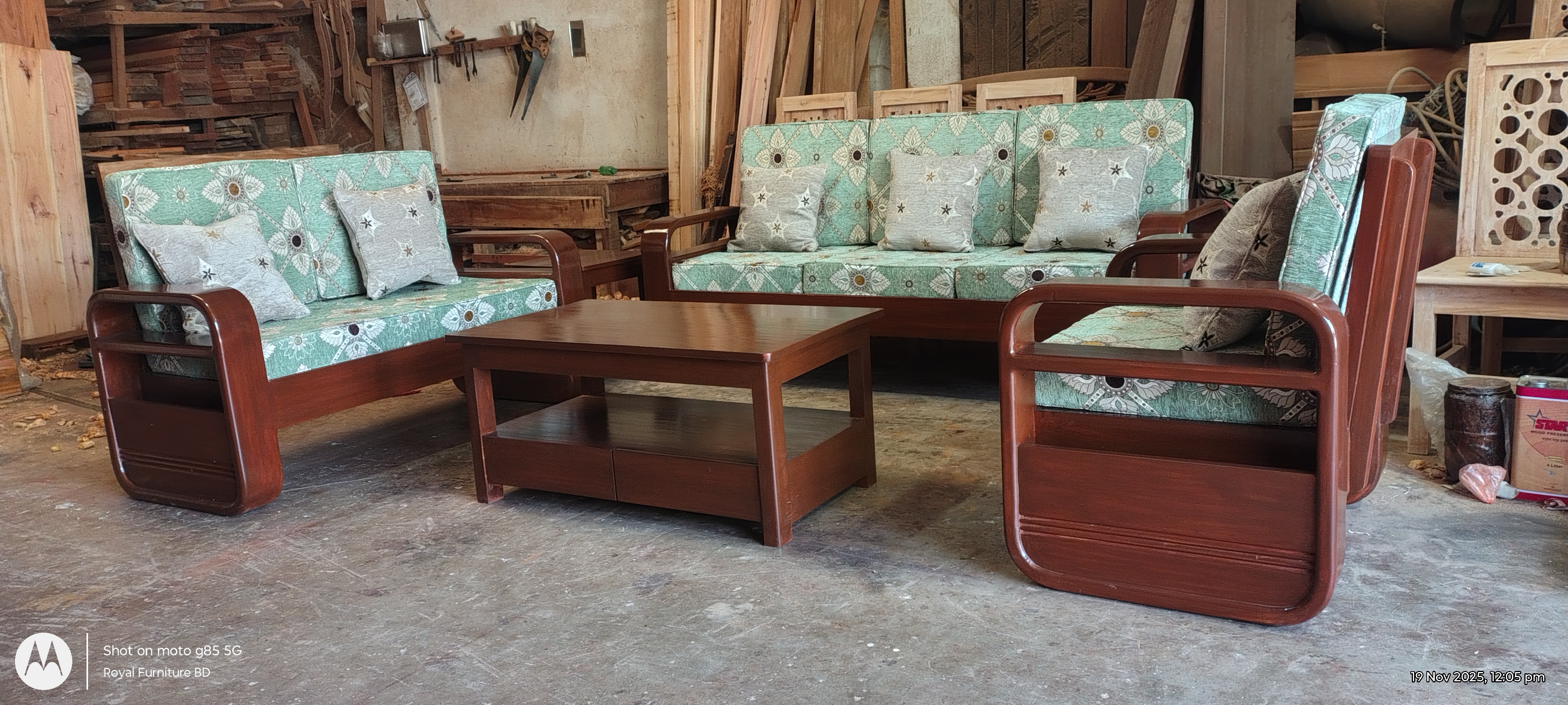 Modern Wooden Sofa Set with Center Table | Premium Solid Wood Furniture BD | WCF-Code-SF-508_img_2