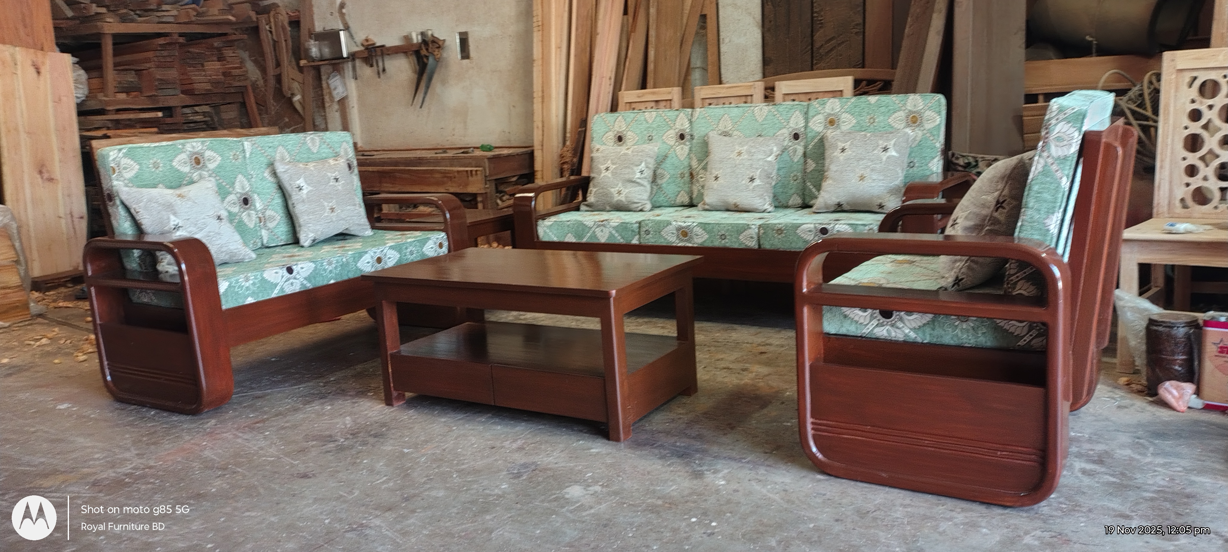 Modern Wooden Sofa Set with Center Table | Premium Solid Wood Furniture BD | WCF-Code-SF-508_img_3