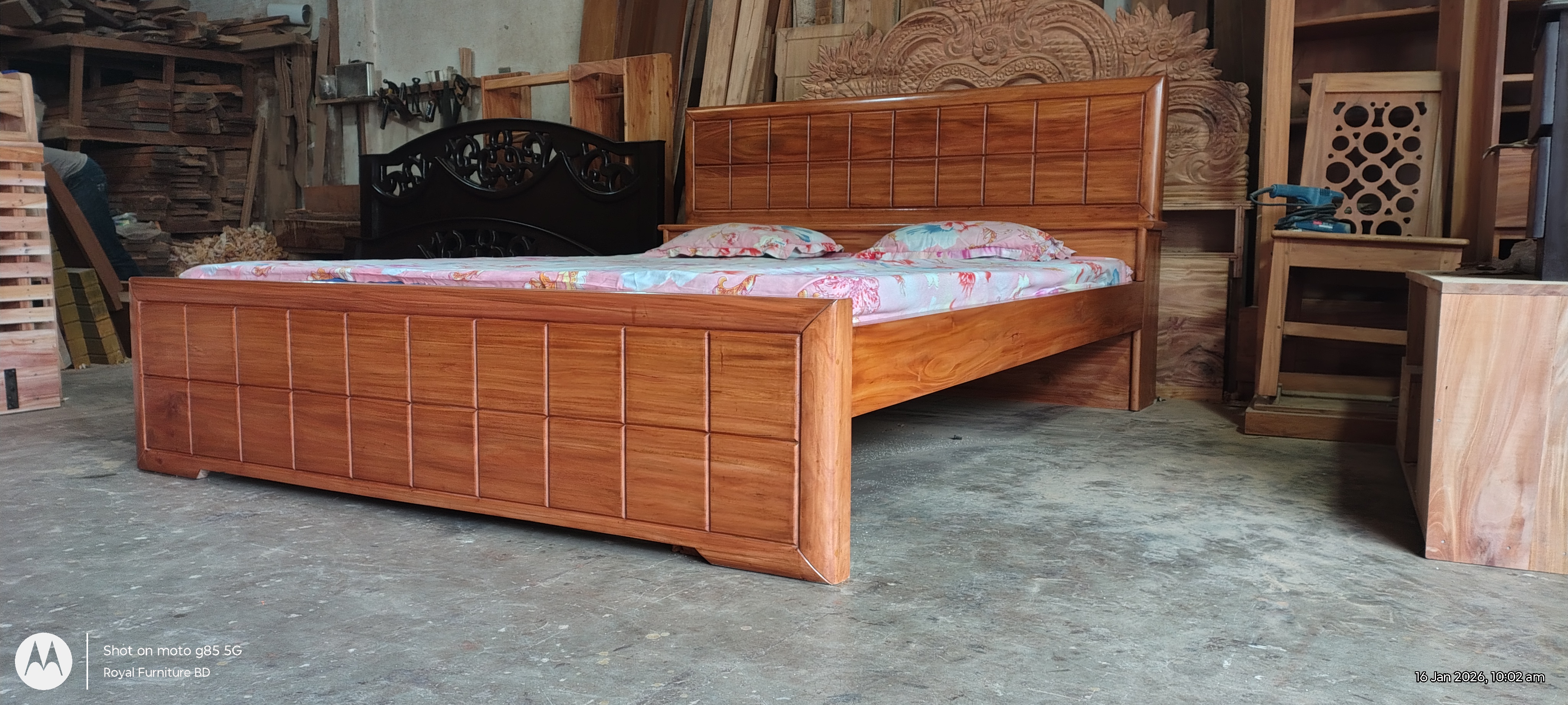Solid Wooden Semi Box Bed with Head Box | মোবাইল স্পেসসহ কাঠের সেমি বক্স খাট | WCF-Code-BD-611-1_img_2