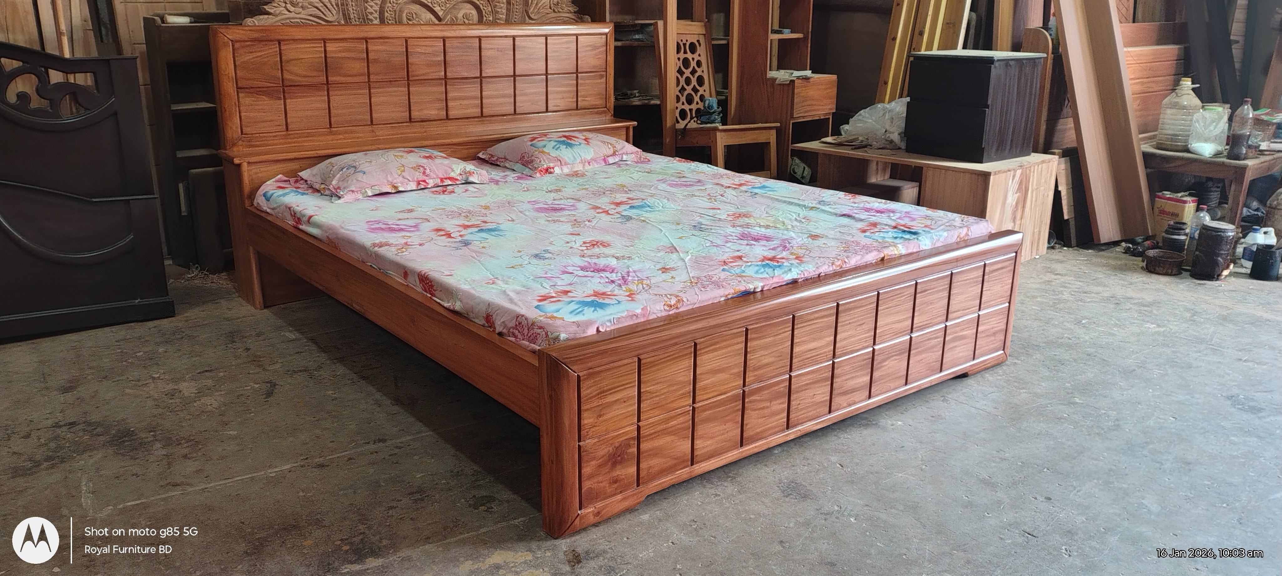 Solid Wooden Semi Box Bed with Head Box | মোবাইল স্পেসসহ কাঠের সেমি বক্স খাট | WCF-Code-BD-611-1_img_4