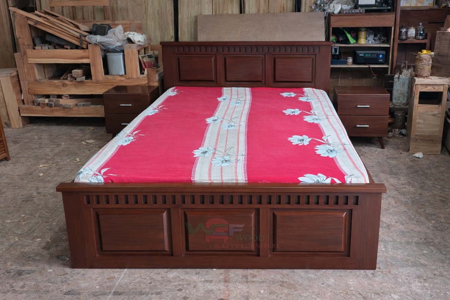 Solid Mahogany Full Box Bed with Storage Drawer | WCF-CODE-BD-348_img_0