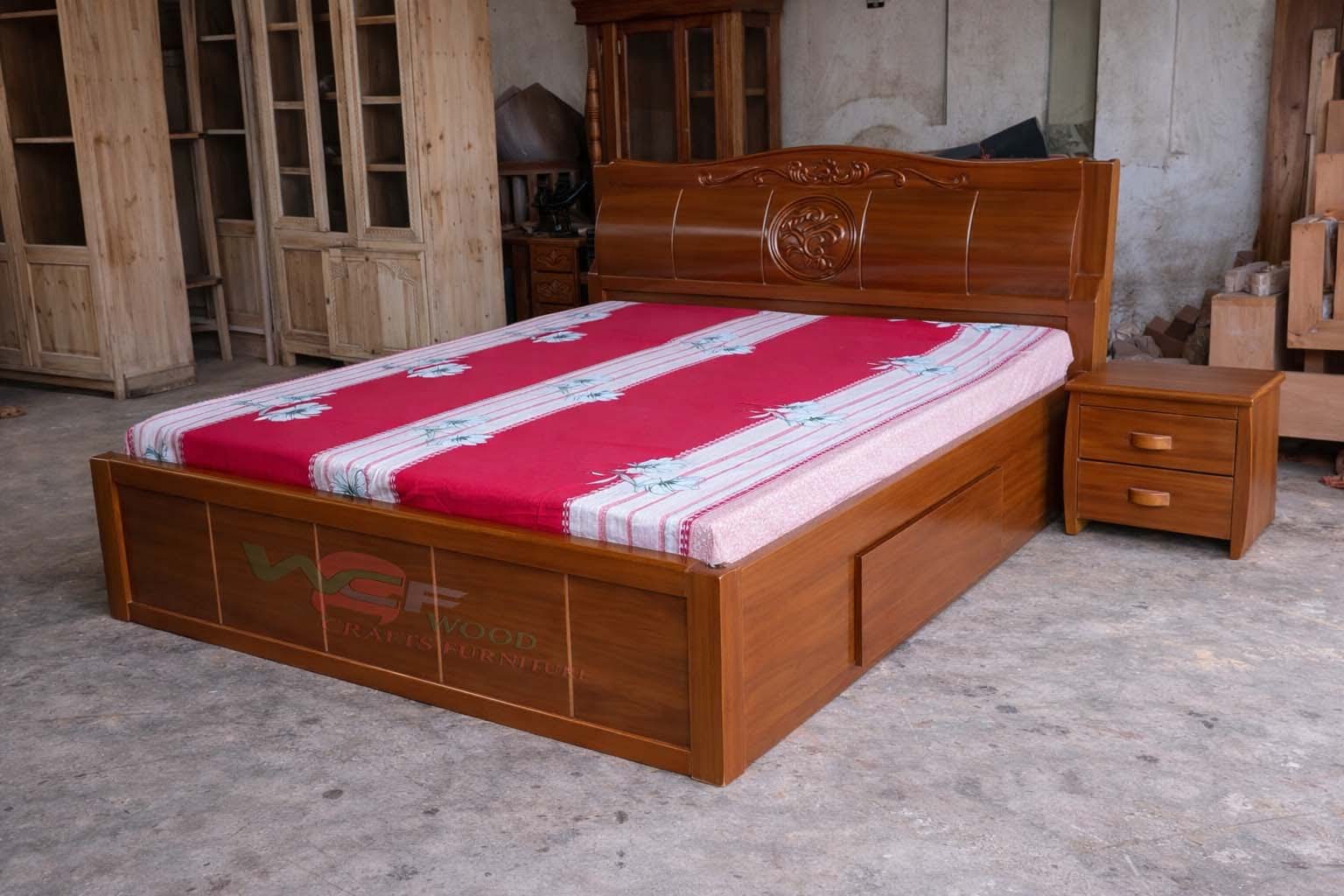 Luxury Wooden Full Box Bed with Carved Headboard | Solid Wood Bed BD | WCF-Code-BD-607_img_6