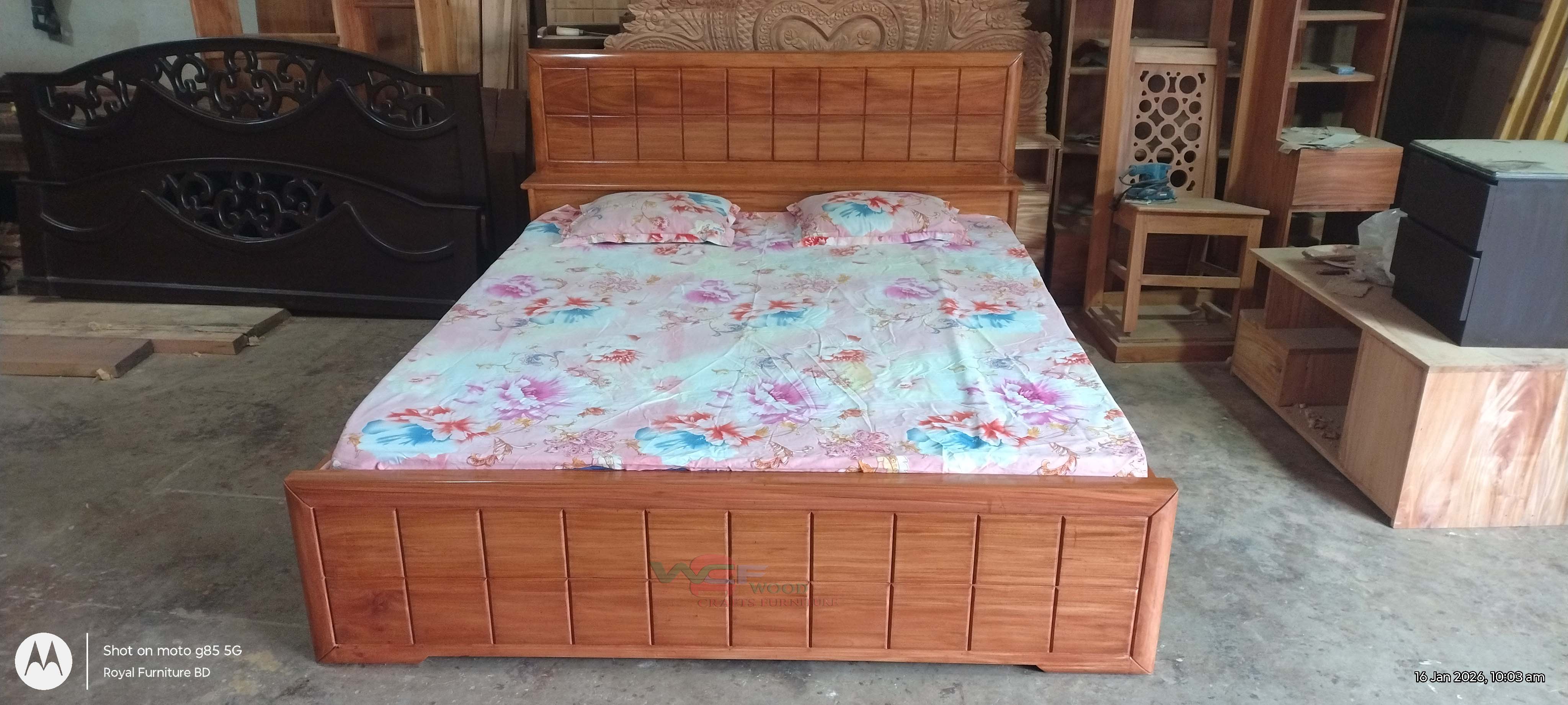 Solid Wooden Semi Box Bed with Head Box | মোবাইল স্পেসসহ কাঠের সেমি বক্স খাট | WCF-Code-BD-611-1_img_5