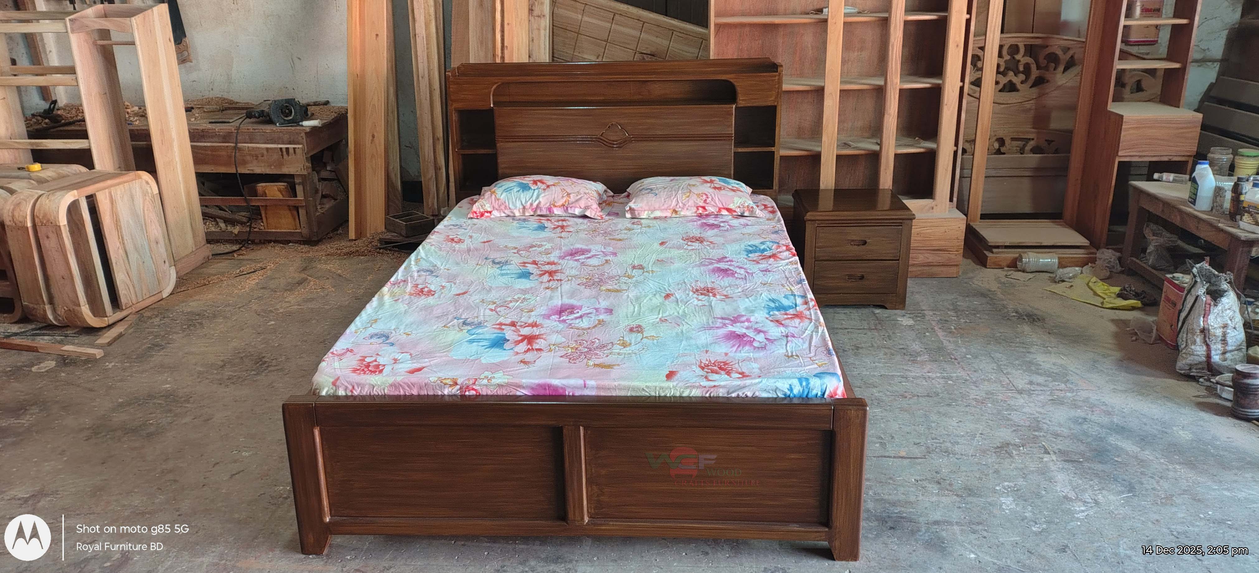 Minto Semi Box Wooden Bed with Headboard Shelf | WCF-Code-BD-780_img_0