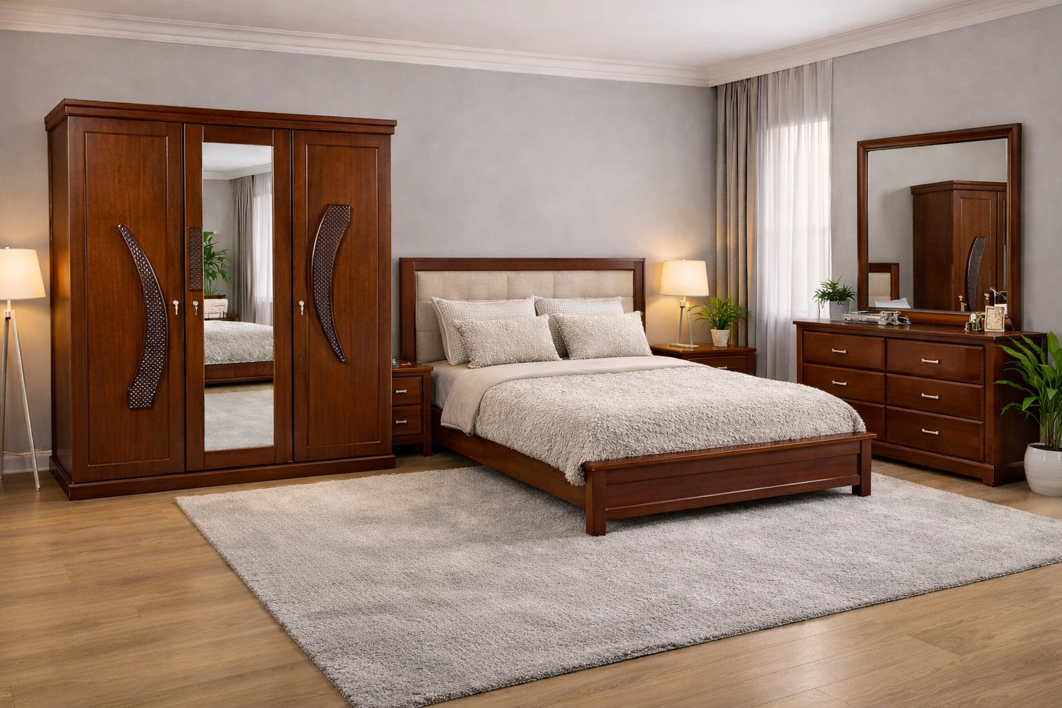 Complete Wooden Bedroom Set | 3 Pallet Almirah Bed Dressing Table | WCF-Code-BD-S-612