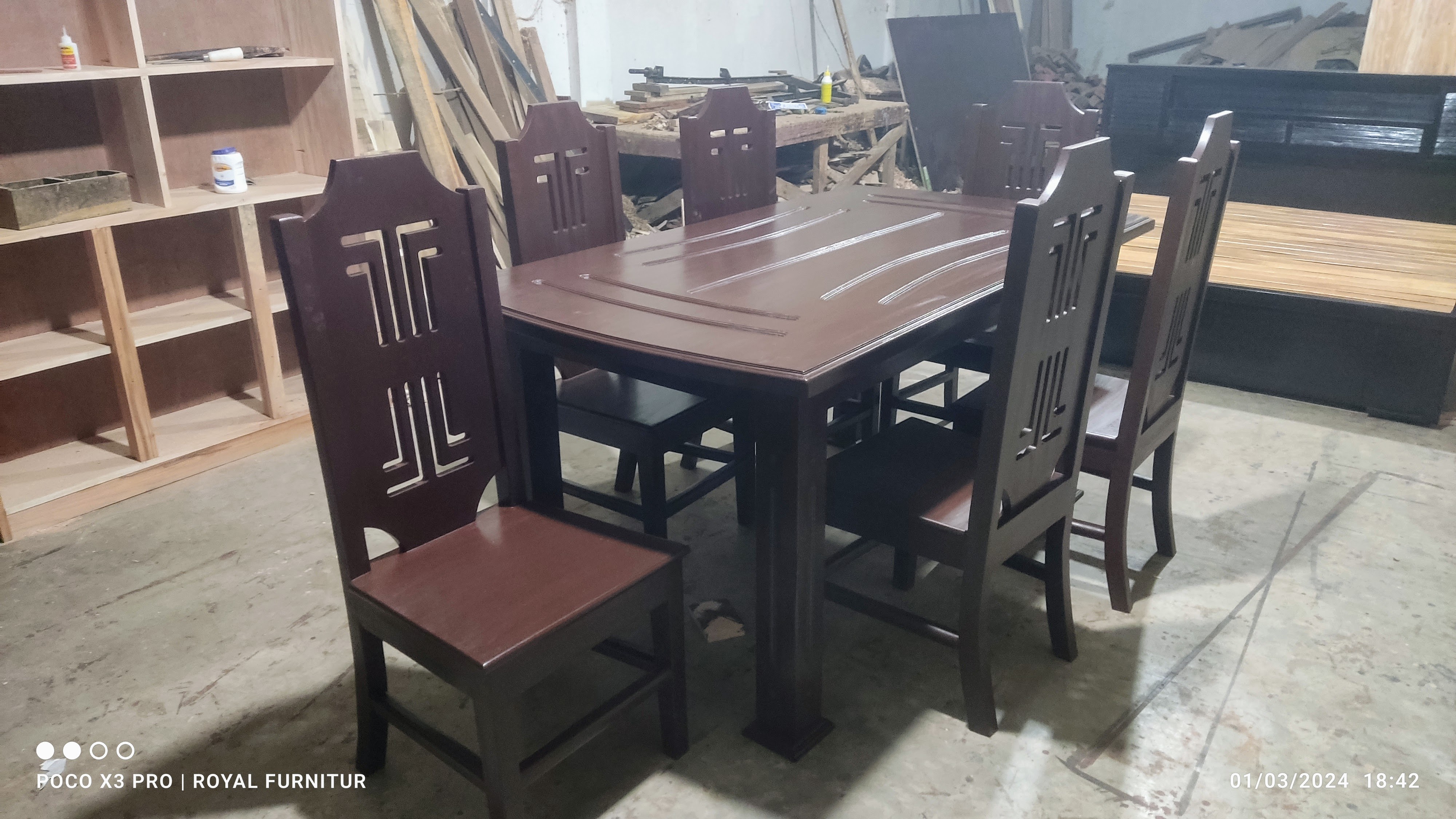 Solid Wood Dining Table Set with 6 Chairs | Wooden Dining Table Set Bangladesh | WCF-Code-DIT-527