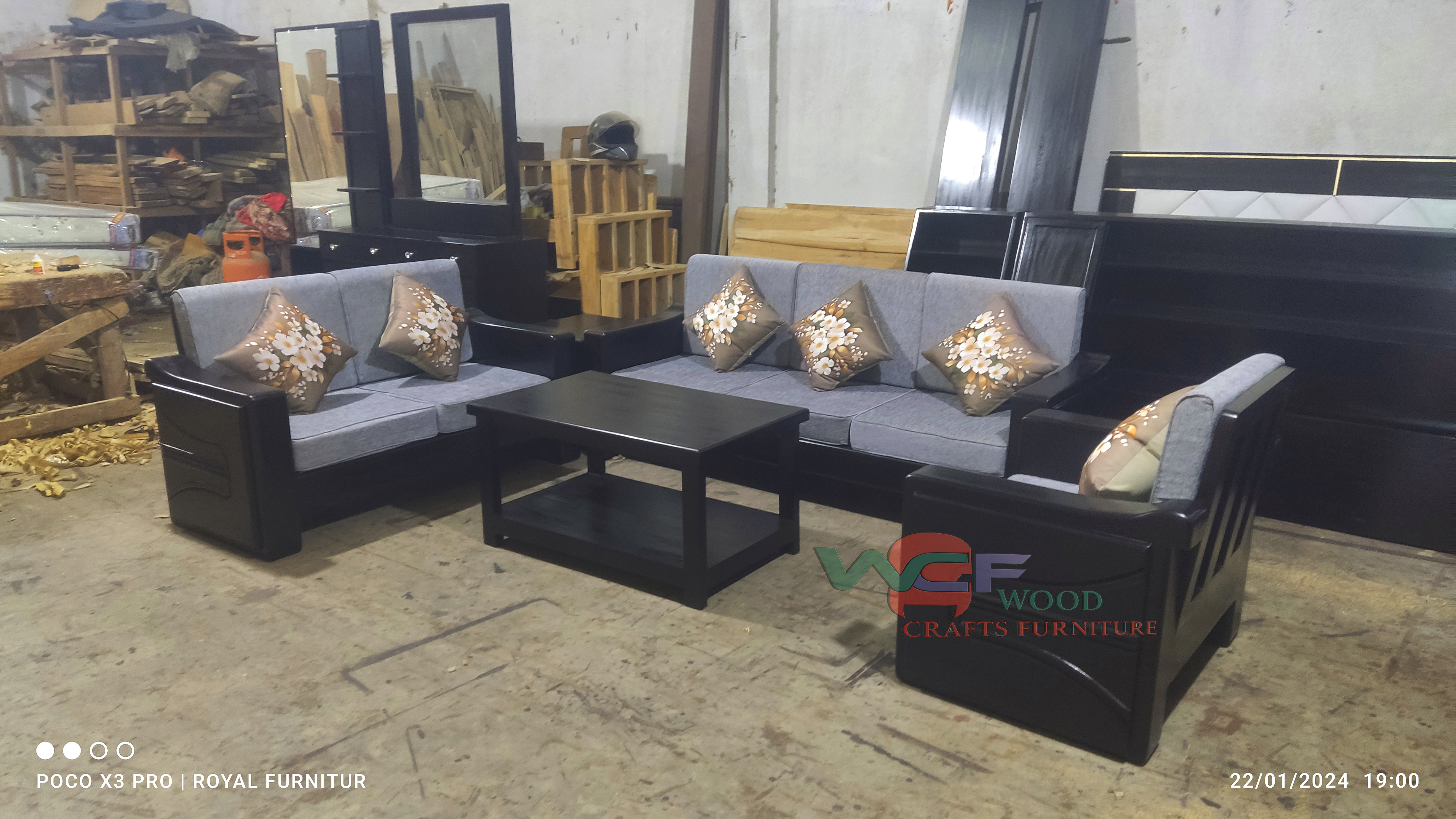 Modern Wooden Sofa Set with Center Table | Premium Solid Wood Furniture BD | WCF-Code-SF-503-1_img_0