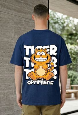 Stay Optimistic Cartoon Cat Back Print T-Shirt_img_2