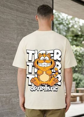 Stay Optimistic Cartoon Cat Back Print T-Shirt_img_3