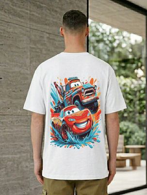 Cartoon Racing Cars Graphic Back Print T-Shirt_img_0
