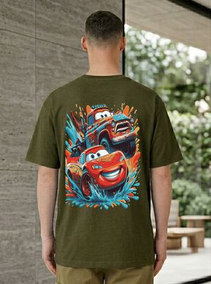 Cartoon Racing Cars Graphic Back Print T-Shirt_img_3
