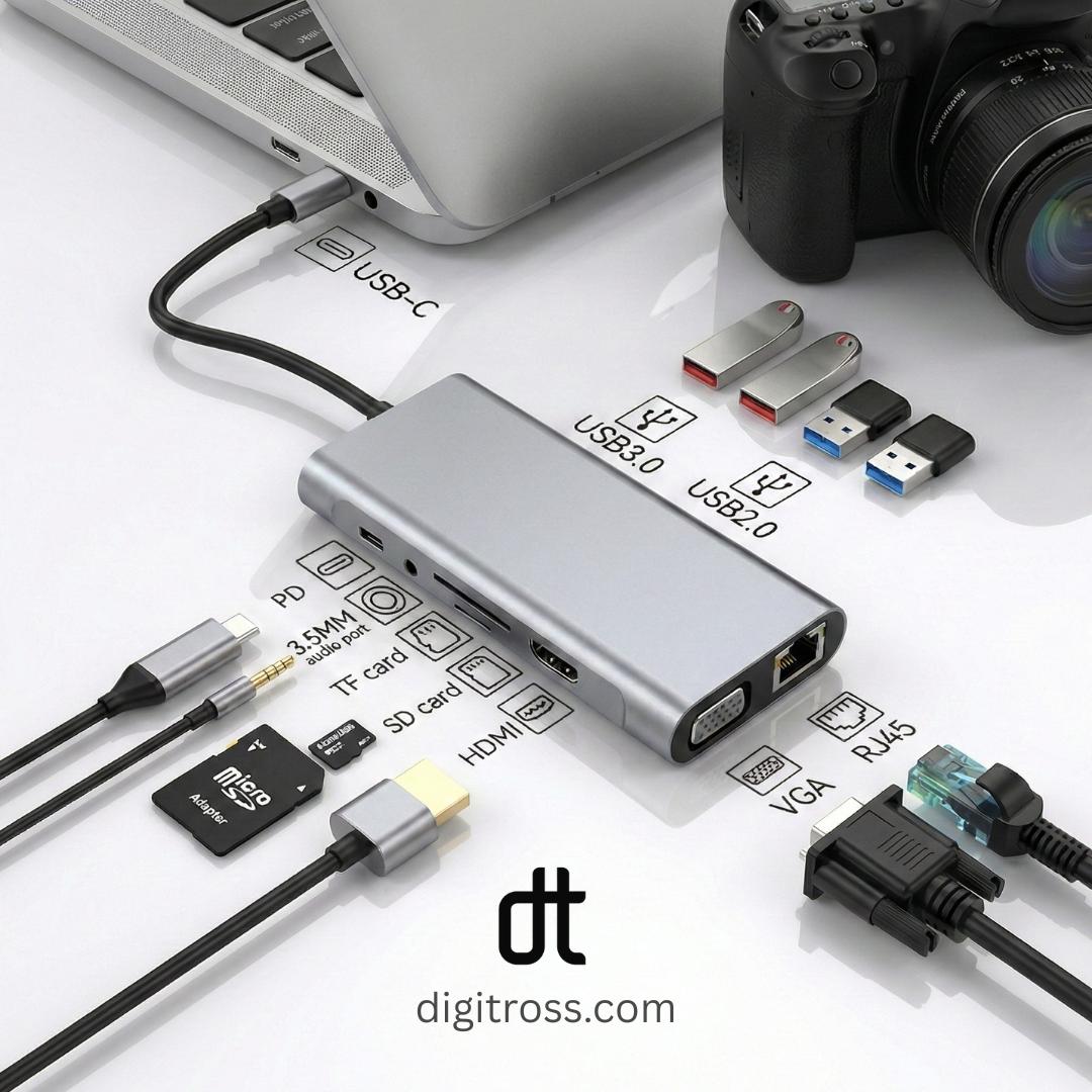 11 in 1 Type C Hub with 1x HDMI, 2x USB A, 2x USB C, RJ45 Ethernet, SD TF Card Reader for Mac Mini, Windows PC, Macbook, Laptop, Android_img_1