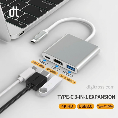 3-in-1 USB-C Hub Adapter with 4K HDMI & USB 3.0 Ports – Type-C to HDMI Multiport Converter for Laptop, MacBook, Tablet & Android_img_1