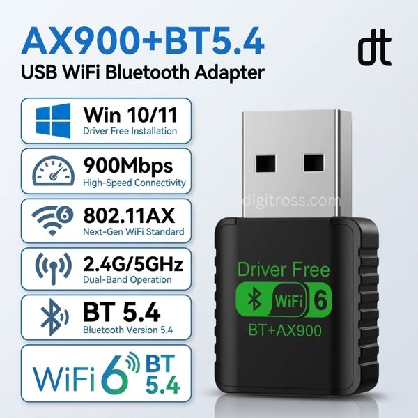 WiFi 6 + Bluetooth 5.4 Adapter (2 in 1)