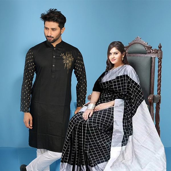 Premium Couple Set/Matching Dress/Traditionally Dress/Sari And Panjabi_img_2