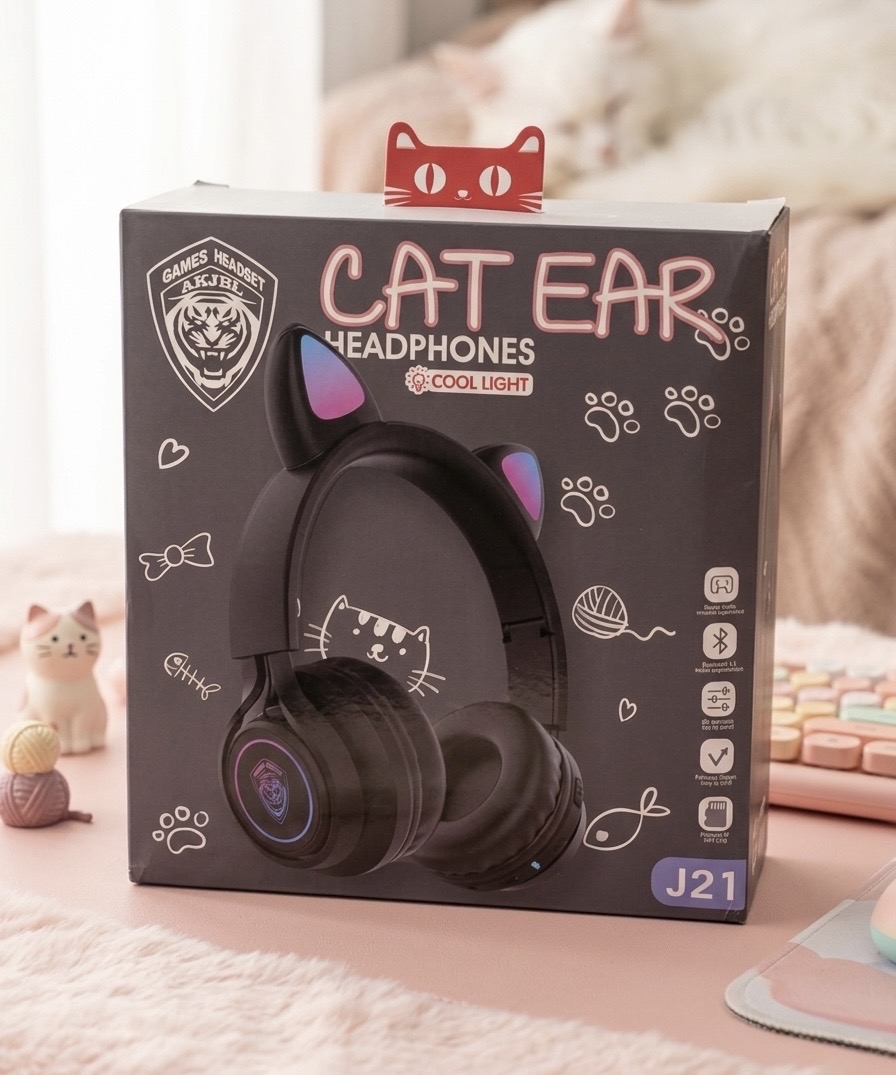 Cat Headphone J21 Wireless Bluetooth Headphones – Foldable, FM Radio, SD Card Support