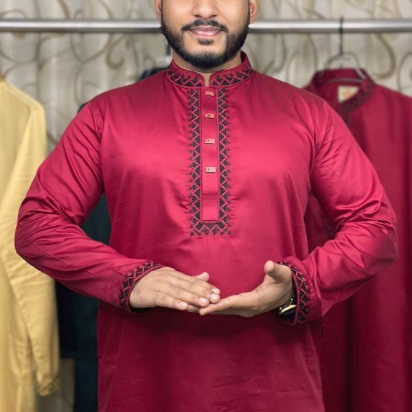 Plain Cotton Embroidery Panjabi