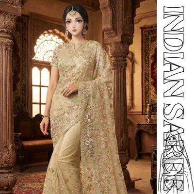 Indian Champagne Gold Embroidered Georgette Saree – Wedding & Party Wear Bridal Saree for Women in Bangladesh_img_0