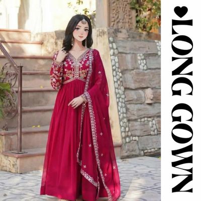 Elegant Maroon Embroidered Long Gown for Women_img_2