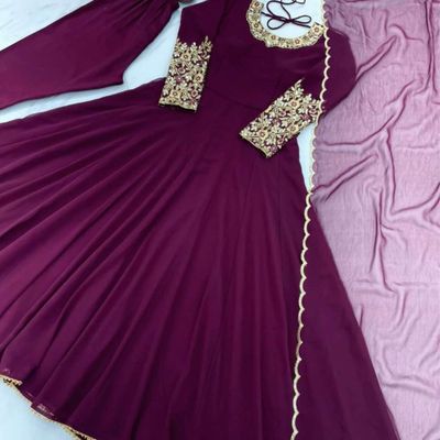 Maroon Embroidered Anarkali Long Gown for Women | Party Wear Bangladesh_img_0
