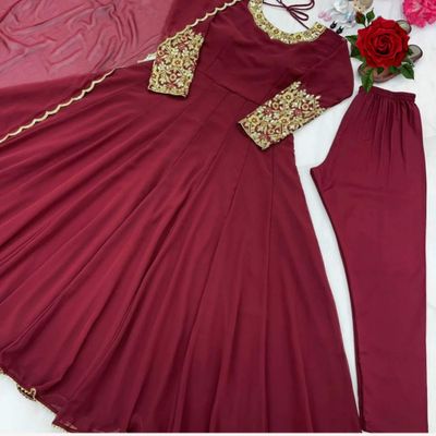 Maroon Embroidered Anarkali Long Gown for Women | Party Wear Bangladesh_img_1