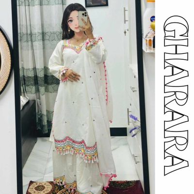 Pakistani Inspired White Gharara Traditional Dress_img_1