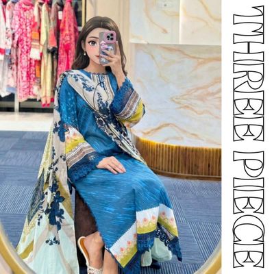 Teal Blue Printed Lawn Three Piece Suit_img_1