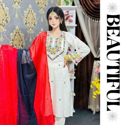 Stylish White Three Piece Dress_img_0