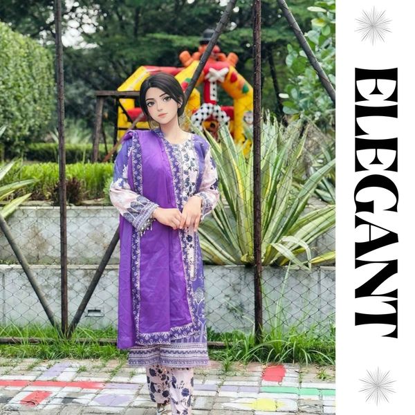 Elegant Purple Digital Printed Lawn 3-Piece Set