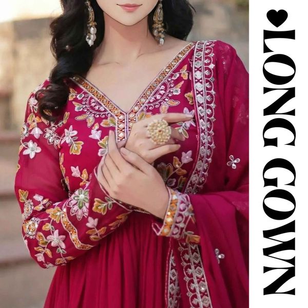 Elegant Maroon Embroidered Long Gown for Women
