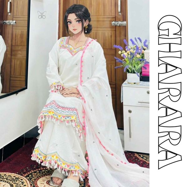 Pakistani Inspired White Gharara Traditional Dress