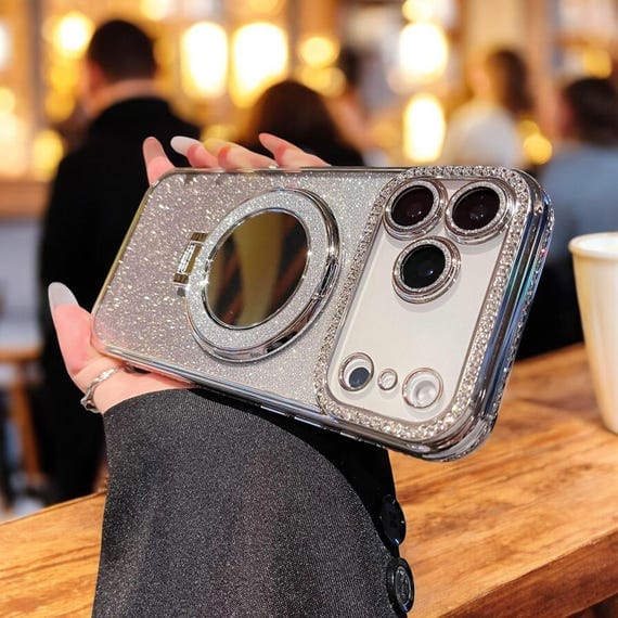 Premium Diamond Stone Stand Soft Case With camera lens protection For iphone 17 Pro /17 Pro Max_img_4