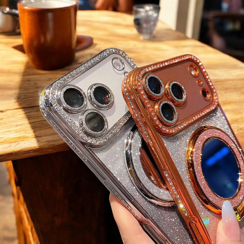 Premium Diamond Stone Stand Soft Case With camera lens protection For iphone 17 Pro /17 Pro Max_img_5