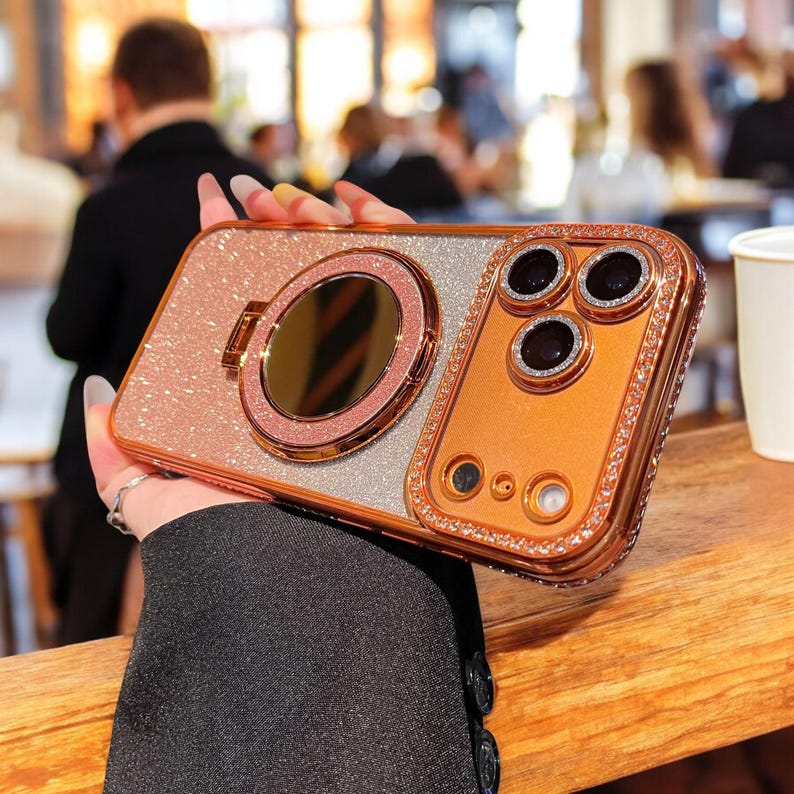 Premium Diamond Stone Stand Soft Case With camera lens protection For iphone 17 Pro /17 Pro Max_img_3