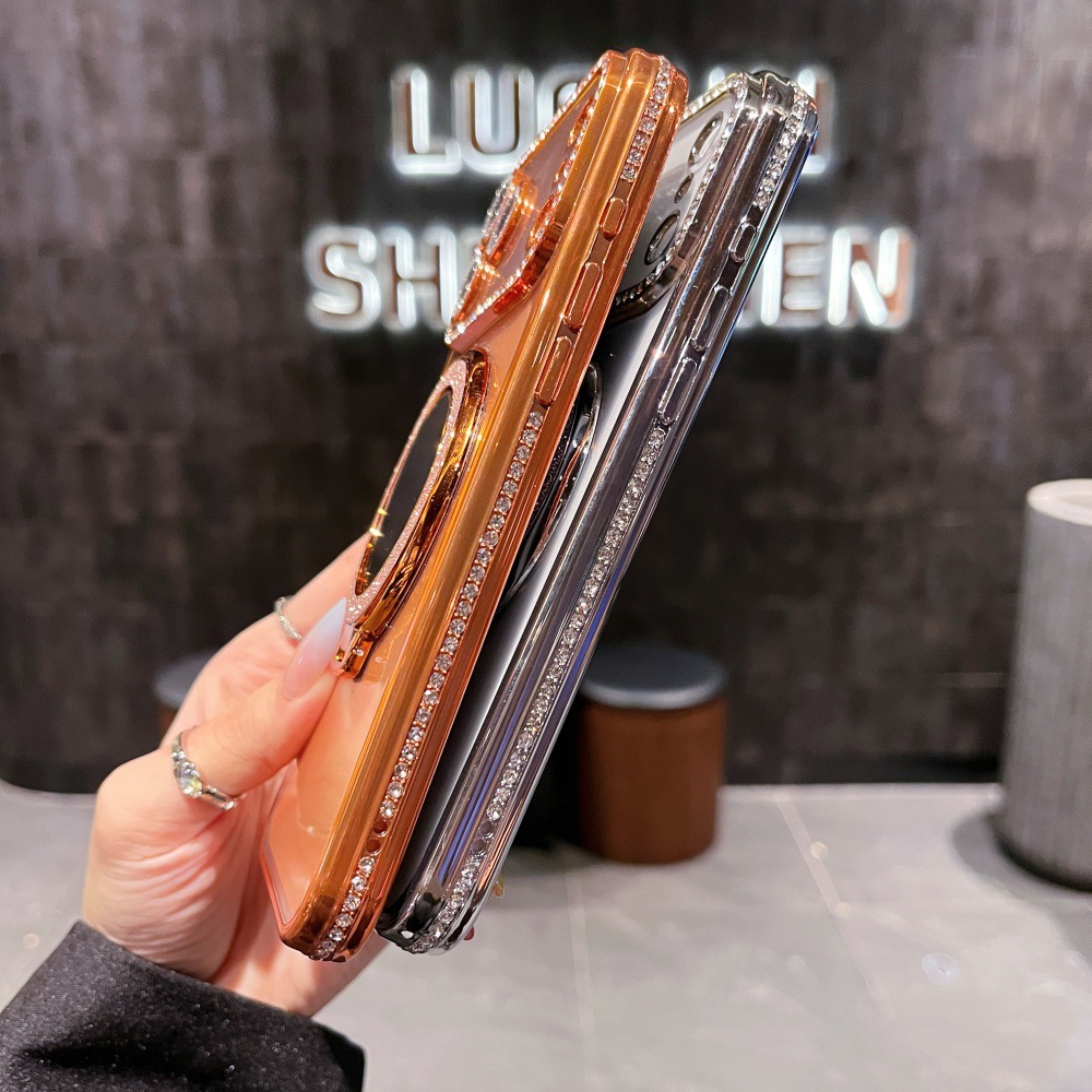 Premium Diamond Stone Stand Soft Case With camera lens protection For iphone 17 Pro /17 Pro Max_img_6