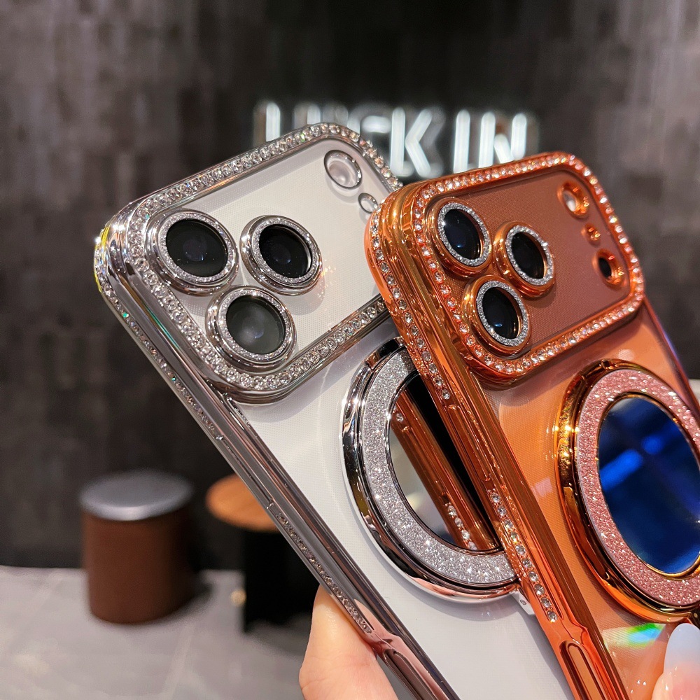 Premium Diamond Stone Stand Soft Case With camera lens protection For iphone 17 Pro /17 Pro Max_img_0