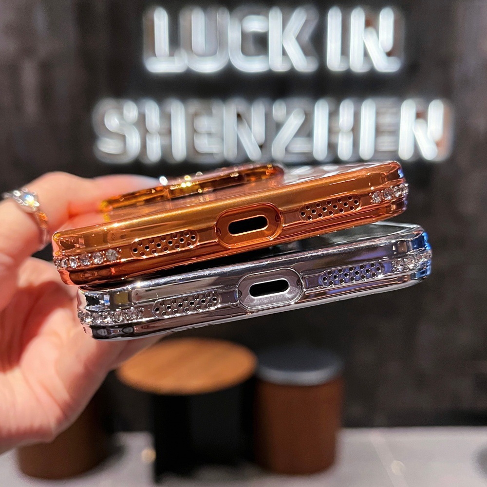 Premium Diamond Stone Stand Soft Case With camera lens protection For iphone 17 Pro /17 Pro Max_img_7